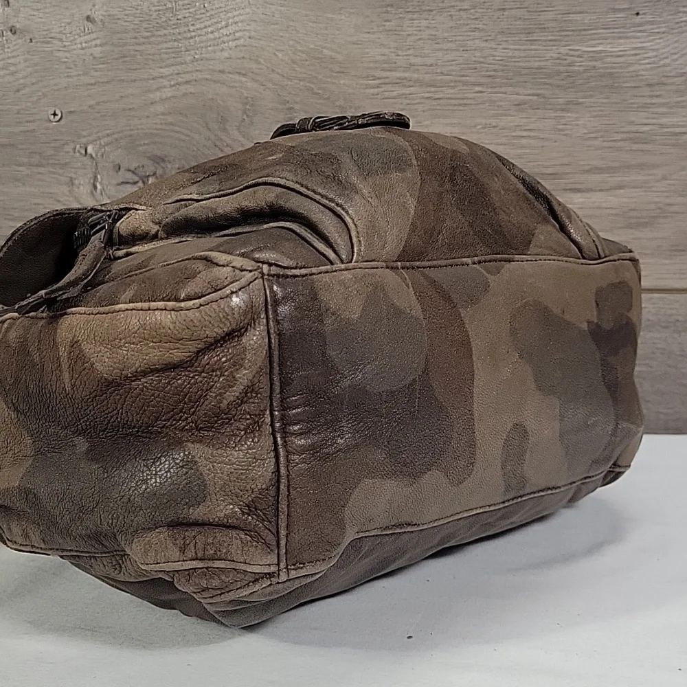 Free People Christiansen Camo Brown Leather Bag EUC